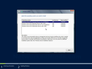 Windows Server 2012 Edition Selection Screen